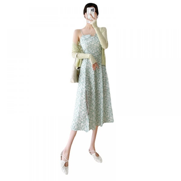 Kjoler til kvinder 2023 Elegant dame ærmeløs ferie chiffon suspender kjole dame toppe (grøn L)