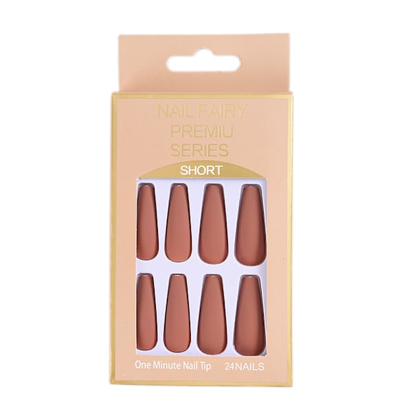 Matte Falske Negle Medium Ren Farve Ballerina Fuld Dækning Kunst Falske Negle Tips Tryk på Negle 48stk til Kvinder og Piger (Orange)