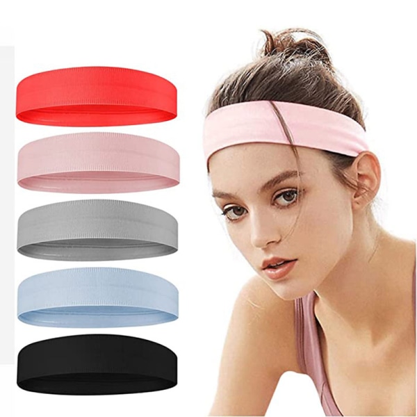 5Pack träningssvettband för huvud för kvinnor, sporthårband för hår för kvinnor, halkfritt, fuktavledande pannband för löpning