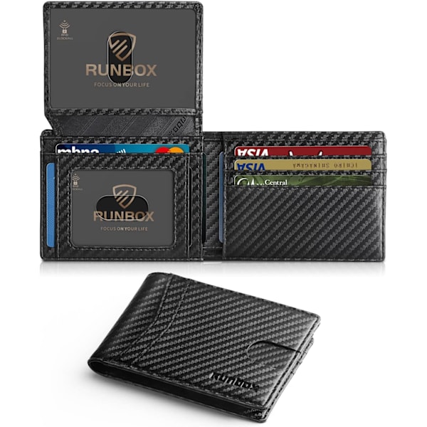 Plånböcker för män 15 kortfodral Slim Rfid Läder 2 ID-fönster med presentförpackning Herrtillbehör