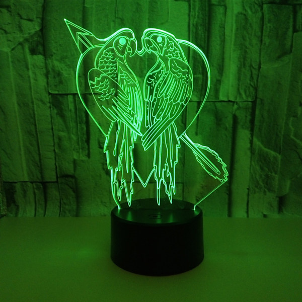 JUSTUP  Nyhet Papegoja Fågel Gjutning Bordslampa 3D Akryl 7 Färger Led USB Sömn Nattljus Romantisk Kärlek Sovrumsdekor Ljus （Stil 10）