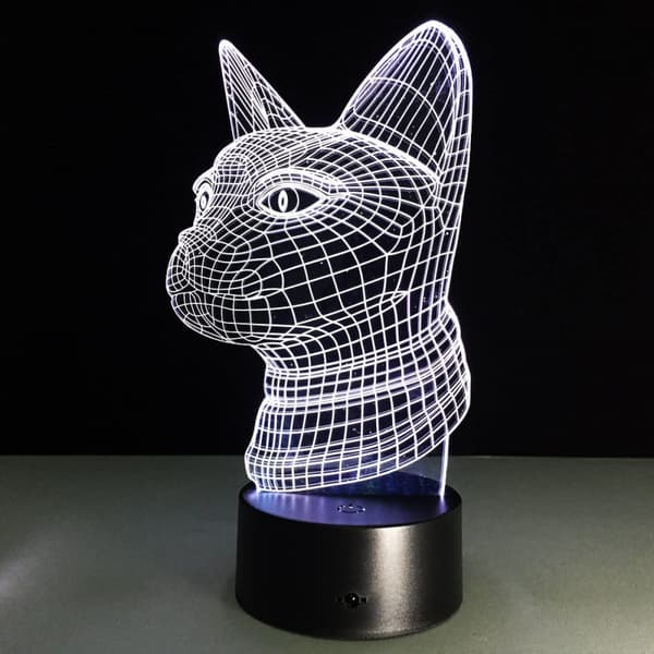 Katt hode 3D illusjon skrivebordslampe 7 farger endring berøring knapp LED nattlys