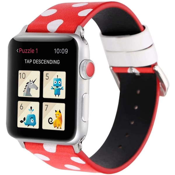 Sødt prikket læderarmbånd til kvinder og piger, kompatibel med Apple Watch Series 6/SE/5/4 40mm og Series 3/2/1 38mm - Rød med hvid, 38/40mm