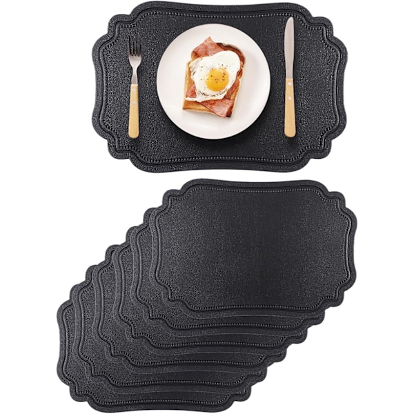 Mustat pöytätabletit, 6 kpl, käännettävät keinonahkaiset tabletit, pyyhittävät, lämmönkestävät, liukumattomat, vedenpitävät, ympäristöystävälliset Black1b Large