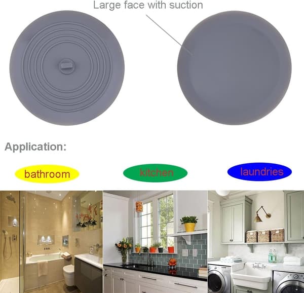 2-pack badkarspropp, 15 cm stor silikonavloppsplugg för badkar, diskho, dusch, platt sugpropp för hår, universell passform för badkar White&gray