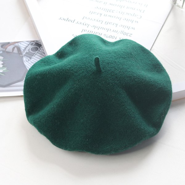 Hatt dam vinter basker, ull basker, varm hatt ull stickad hatt, Mörkgrön