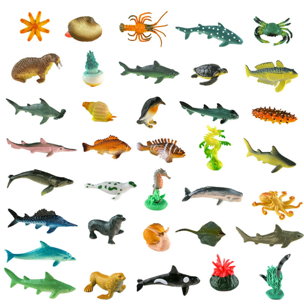 Havsdjurleksaker 36 st Havsdjursfigurer Hajleksaker för småbarn Barndekorationer Plast Fiskleksaker Förskolepaket och badset