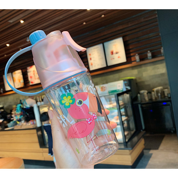 Ny kreativ spraykop udendørs bærbar sportsvandkop køling sommer børns bærbare plast spray vandkop flamingo 400ml farveboks