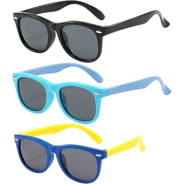 3 pak børnesolbriller til drenge piger børn polariserede solbriller Black+blue+light Blue