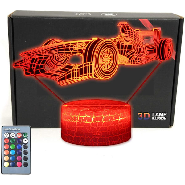 Formula F1 Race Sportsbil Roadster Illusion LED Bordlampe Dekor Nattelys med 16 Farger Berøring & Fjernkontroll Soverom Dekorasjoner Leke