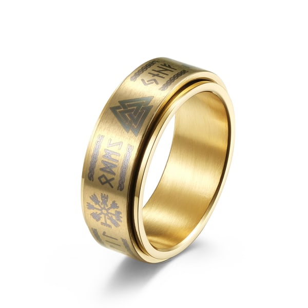 Vintage Viking Rune Ring Män Kvinnor Roterande nordiskt rostfritt stål Odin Triangel Ring Punk Amulett Smycken Present-10