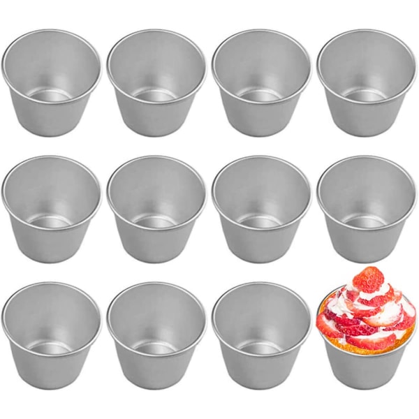 12 Stk. buddingforme til bagning af enkel muffinplade cupcakeforme ramekiner kopper non-stick soufflé darioles forme aluminium, 8 cm H