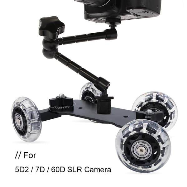 Kameraskinnestabilisator til skrivebord, borddolly til Canon 5DII / 7D / 60D spejlreflekskamera, sort