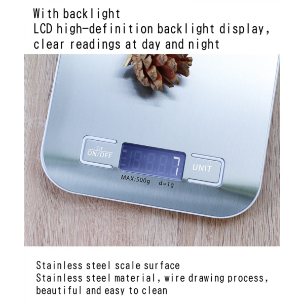 Liten elektronisk våg med hög precision mat gramvåg hushålls rostfritt stål bageri mat köksvåg elektronisk väger 10 kg
