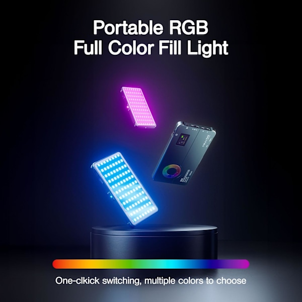 LimoStudio 4000mAh Uppladdningsbar Portabel LED-lampa Dynamisk RGB-effekt, Färg- och Ljusstyrkekontroll, Kompatibel med de flesta Smartph