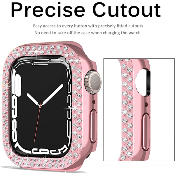 Apple Watch Series 7 41 mm:lle, Luksusinen Kristalliriipusinen Jäykkä PC-Kehys Kotelo Apple Watch Series 7 - Kaikki Puolen Bumper Kotelo (vaaleanpunainen)