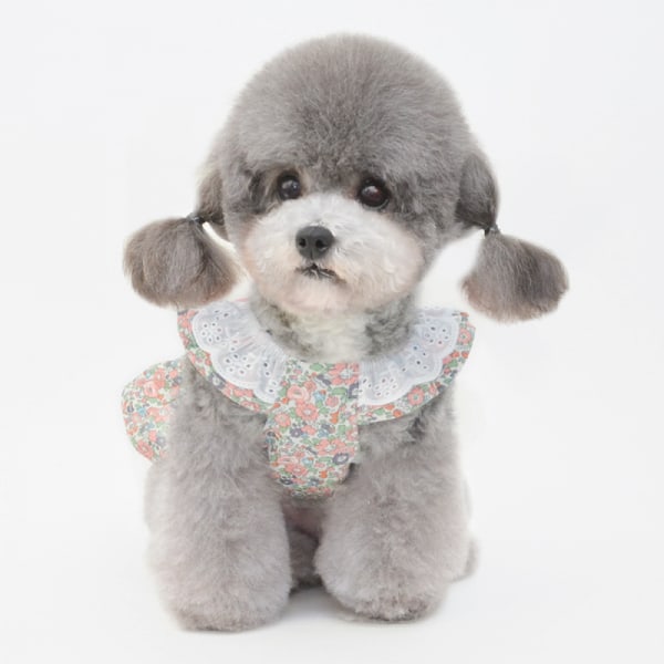 Hunde kjole med blonder elegant sommer blomster kjole sød blomster print kæledyr kjole til hvalpe (størrelse S)