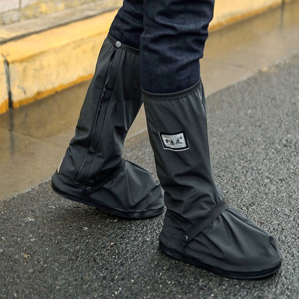 Överdragsskor Regnstövlar Vattentäta skoöverdrag Återanvändbara regnstövlar Skyddsutrustning för män och kvinnor Galoscher för promenader Reser Långt rör-svart S