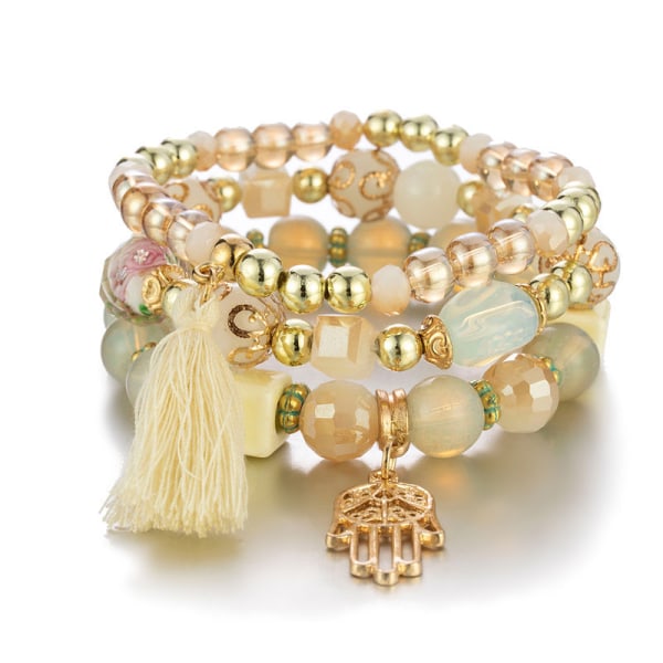 1 ST Bohemian Beads Armband Set för kvinnor Flerlagers tofs Stapelbar pärlstav Charm Stretch Statement Armband, Damsmycken