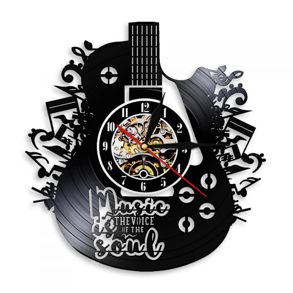 Gitarr Vinyl Väggklocka Presenter till Högtider, 12” Svart Musik Väggklocka Instrument Konst Unika Presenter till Män Kvinnor för Födelsedag Väggdekor