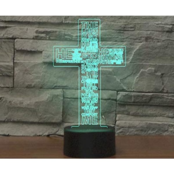 WJ 3D Jesus Cross Fjärrkontroll 16 Färg Nattljus Illusion Akryl LED Bordsängslampa Barn Sovrum Skrivbordsdekor Födelsedagspresenter Leksak för Barn