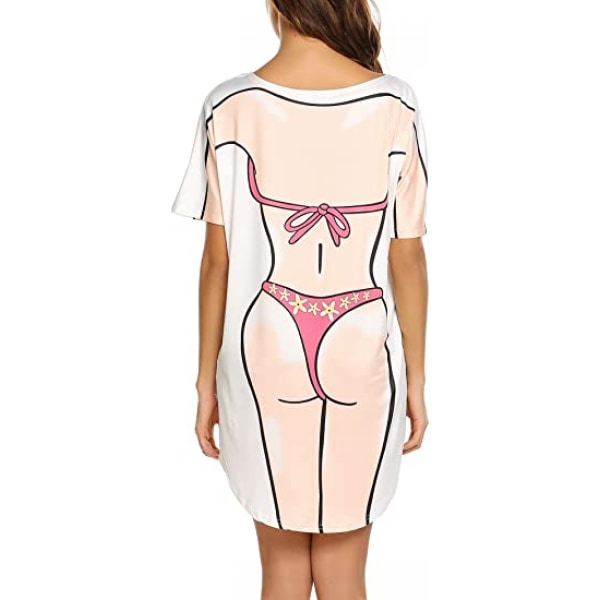 Kvinde Bikini Skjorte Cover Up Kortærmet Sød Bikini Print Cover-Up Baggy T-Shirt Kjole Sjov Wear, A-pink Bikini, L