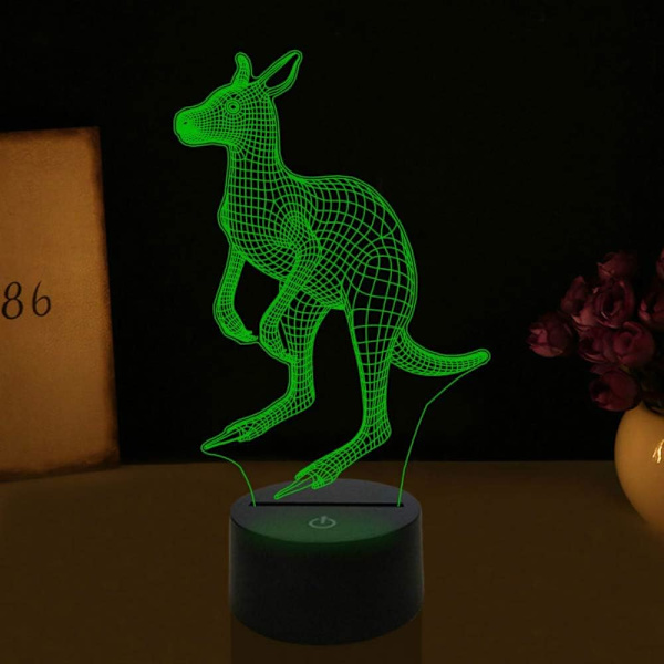 3D Kænguru Natlampe Lampe Illusion Natlampe 7 Farve Skiftende Touch Switch Skrivebordsdekoration Lamper Gave med Akryl Flad ABS Base USB Kabel Legetøj