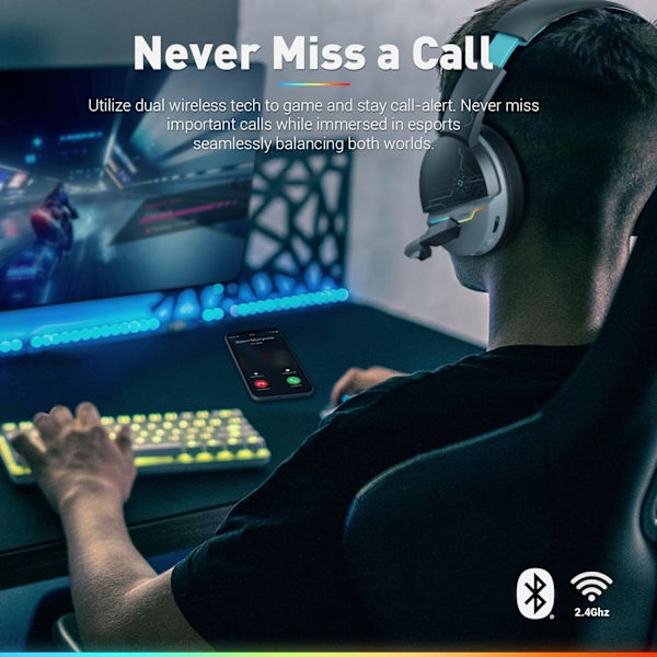 G08 Dubbla trådlösa spelheadset med mikrofon för PS5, PS4, PC, mobil, surfplatta: 2,4 GHz trådlöst + 5,3 Bluetooth - Lätt - R