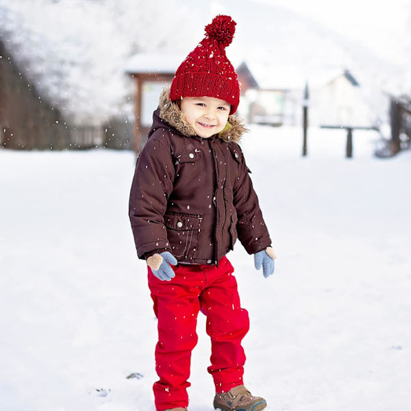 Vinterhansker for barn - Strikket, magiske, fullfingerhansker - Elastiske, varme, fleecefôrede, myke hansker for baby, småbarn, gutter og jenter (1-3 år)