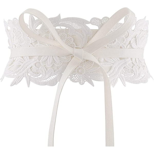 Kvinnors spets midjebälte Obi Bowknot Cinch brett bälte rosett slips wrap Boho korsett klänning midjeband PU läder, vit