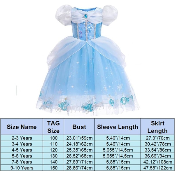 Piges Prinsesse Kostume + Tilbehør Halloween Karneval 4-5 Years
