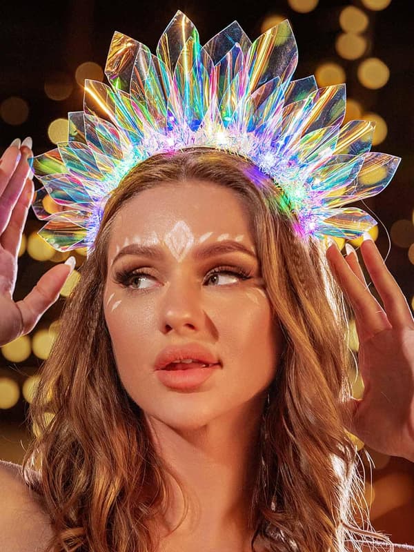 Glow Rave Hodebånd, LED Lysende Krone Hårtilbehør, Blinkende Kostymehodeplagg for Kvinner Partydekor Multicolor
