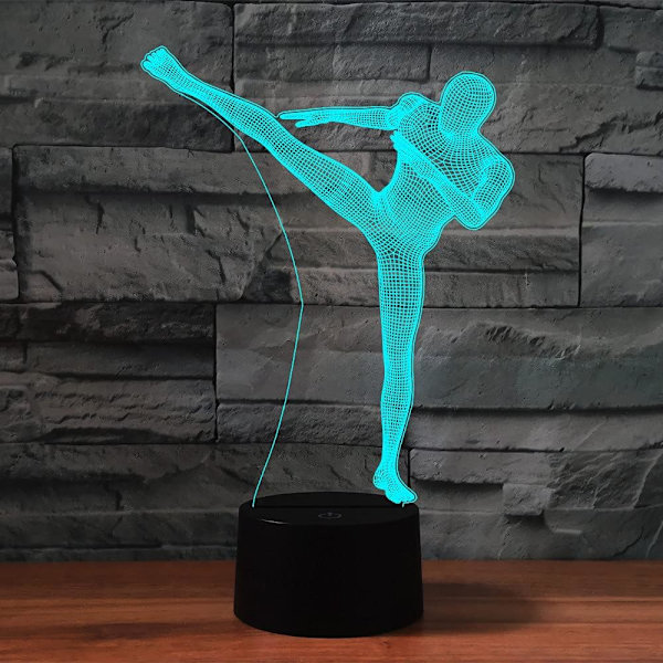 WJ 3D Taekwondo fjernkontroll 16 farger nattlys illusjon akryl LED bordlampe nattbordlampe barn soverom skrivebordsdekor bursdagsgaver leketøy for barn