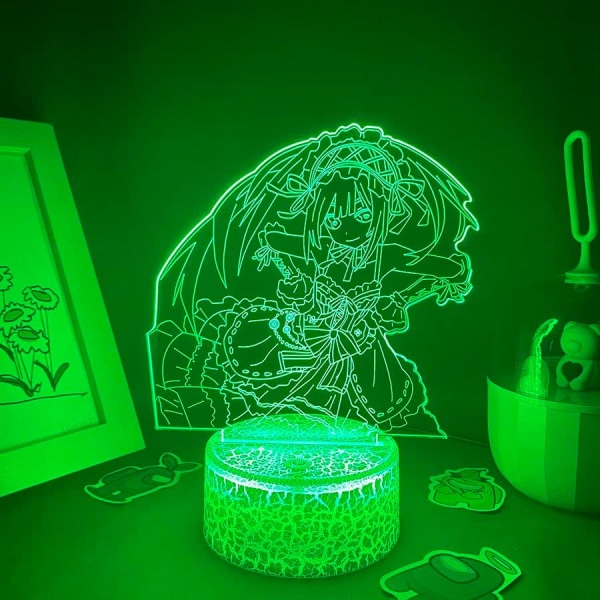 Anime Date A Live Figur Tokisaki Kurumi 3D Hologram Lampe USB Nattlys LED Illusjonslampe Fjernkontroll+Touch Skrivebordslampe Hjemmedekor Kawai-Lava Base Dating Battle-A