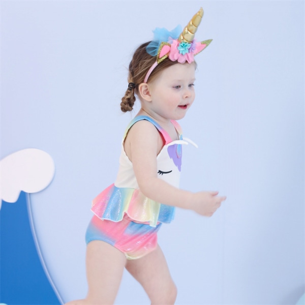 AVEKI Pige Unicorn Badetøj Badedragter Pige Ruffled Tankini Bikini Todelt Badetøj Strandtøj, 3-4 År, Regnbue