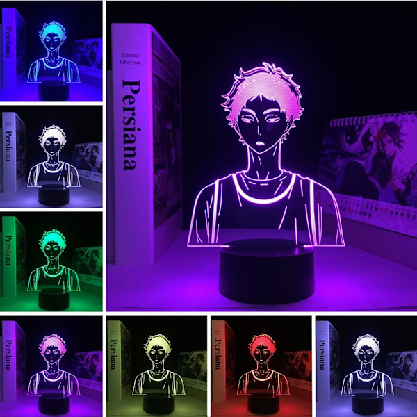 3D Anime Lampe Akaashi Keiji Figur RGB Farverig Natlampe med Fjernbetjening 16 Farveændringer Optisk Illusion Lys til Julegaver Volleybollpojke-B