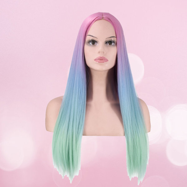 Kvinners Parykk Gradient Farge Lang Syntetisk Hår Varmebestandig Cosplay Parykk (Rett)