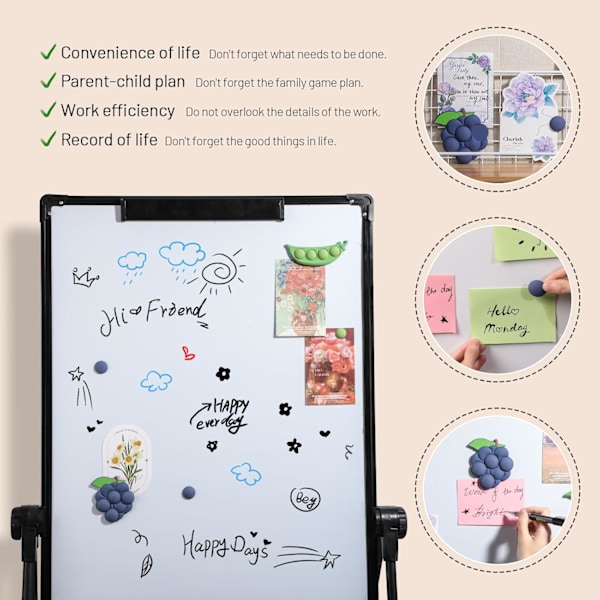 Oneleaf Kreativa Kylskåpsmagneter - 3D Druva, Ärta, Blåbärsfigurer - Meddelandemagnet, Böjbar Miljövänlig Mjuk Magnet St