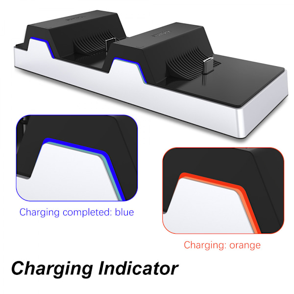 PS5-kontrollerlader, PS5-ladestasjon med dobbel ladebase for to PS5-kontrollere LED-indikator, PS5-kontrollerladerstasjon