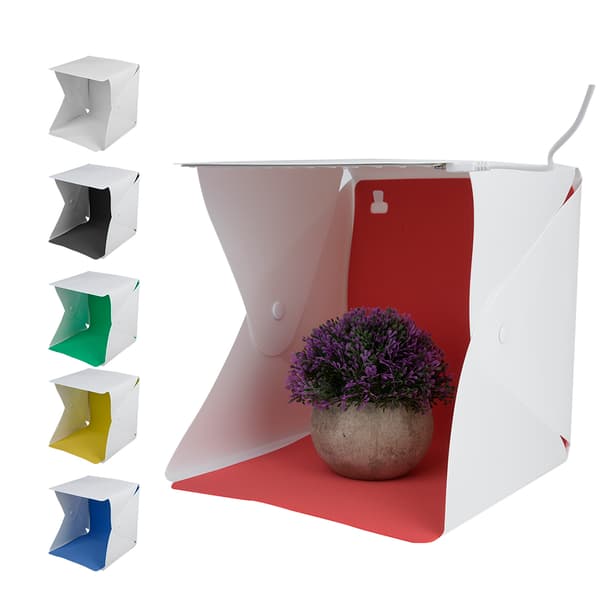 Sammenfoldelig Fotografi Mini Studio Boks Dobbelt LED Lystelt Sæt med 6 Farve Baggrunde 24*24cm