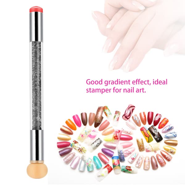 Dobbelt Hoved Rhinestone Neglekunst Stempel Svamp Pensel Gradient Skygge (Sort)