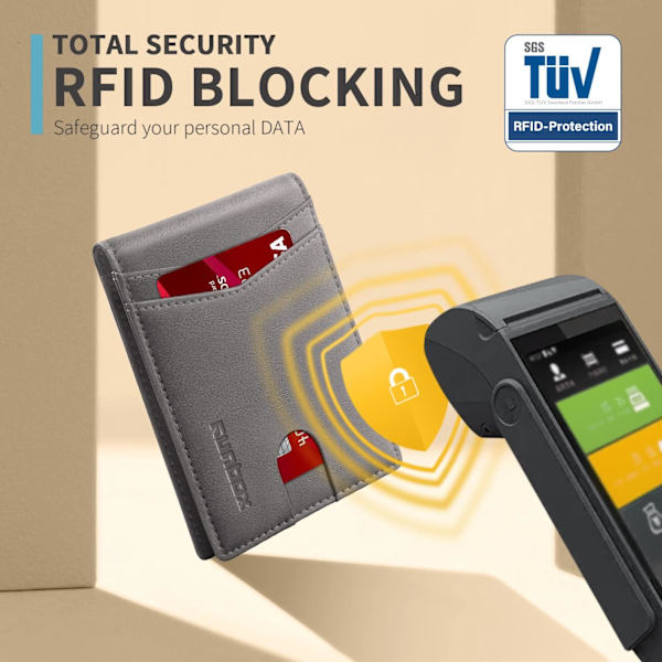Plånbok för män, kortfodral, smal RFID-läder, 2 ID-fönster med presentförpackning