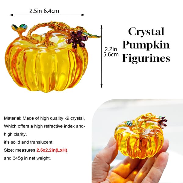2,5 tommer håndblæst glasgræskarfigur - Krystalgræskardekorationsornament til efterår, Thanksgiving-høst, samlerobjekt til bordplade Gold Pumpkin