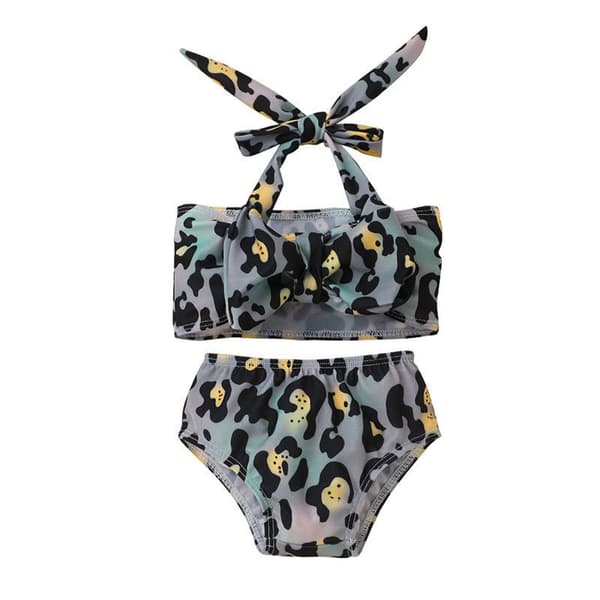 Leopardprint Børne Sling Badedragt Piger Bikini Sæt --- Sort Farverig (Størrelse 110)