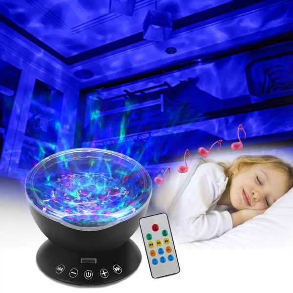 Ocean Wave-projektor, LED-fjärrkontroll undervattensprojektorlampa med 7 färger ljus och 4 ljud inbyggd högtalare för barn Vuxna sovrum