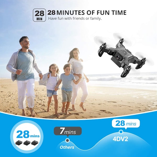 Sammenleggbar minidrone for barn, V2 Nano Pocket RC Quadcopter for nybegynnere