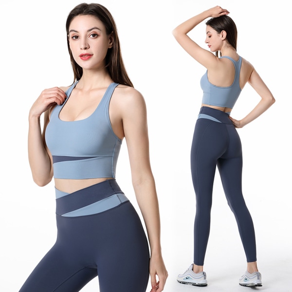 Träningskläder för kvinnor Sömlösa yogakläder Crop Top Leggings Träning Sport BH Träningsoveraller Set-Blue(S)