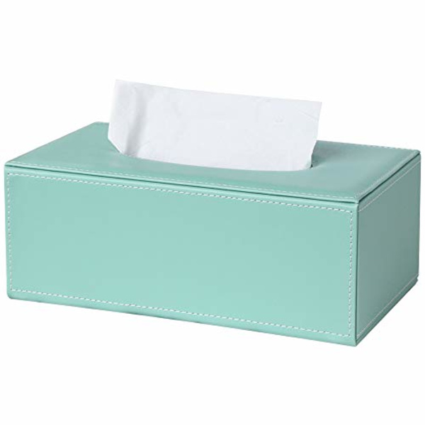 Rektangulær PU-lær serviettboksholder, ansiktserviettboks serviettdispenser for hjemmekontor bildekorasjon (mintgrønn)