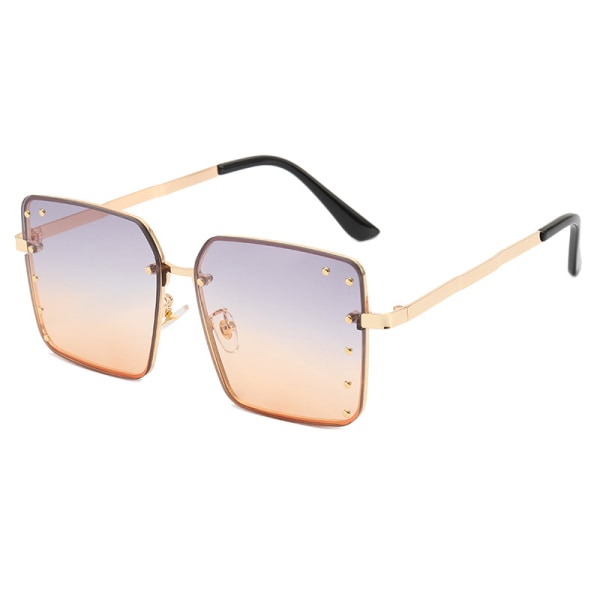 Kvindernes Rimless Oversized Studded Solbriller Gradient Linse Nitte Mode
