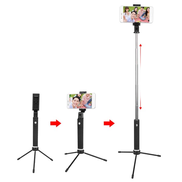 2 i 1 Bærbar 360° Rotation Bluetooth Selfie Stick Bordstativ med Spejl